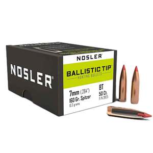 Nosler Ballistic Tip Hunting 284 Calliber/7mm Boat Tail 160gr Reloading Bullets - 50 Count