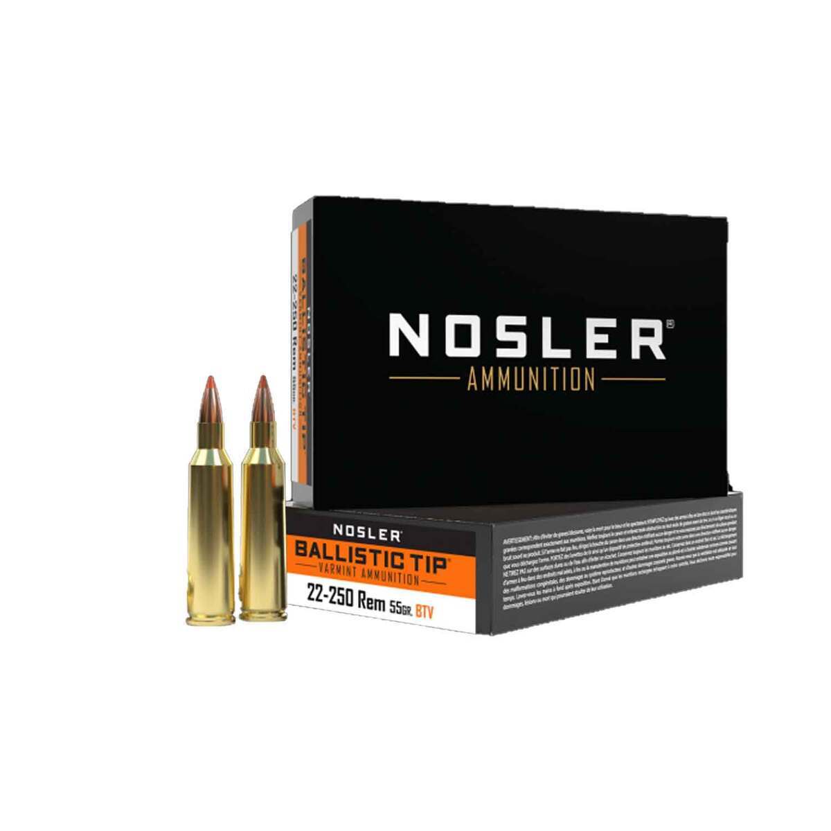 Nosler Ballistic Tip Varmint 22-250 Remington 55gr Ballistic Tip Rifle Ammo - 20 Rounds Nosler Ballistic Tip Varmint 22-250 Remington 55gr Ballistic Tip Rifle Ammo - 20 Rounds