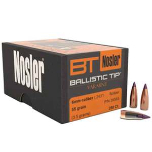Nosler Ballistic Tip Varmint 243 Caliber 6mm/243 Ballistic Tip 55gr Reloading Bullets - 250 Count