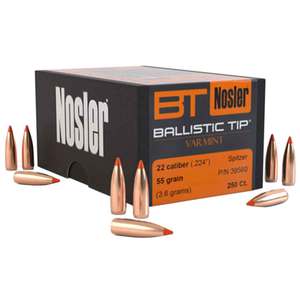 Nosler Ballistic Tip Varmint 243 Caliber 6mm/243 Spritzer Ballistic Tip 55gr Reloading Bullets - 100 Count