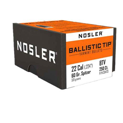 Nosler Cann Balistic Tip Varmint 22 Nosler 60gr Spitzer Point Reloading Bullets - 250 Rounds