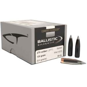 Nosler Combined Technology 270 Caliber/277 Ballistic Silver Tip 130gr Reloading Bullets - 50 Count