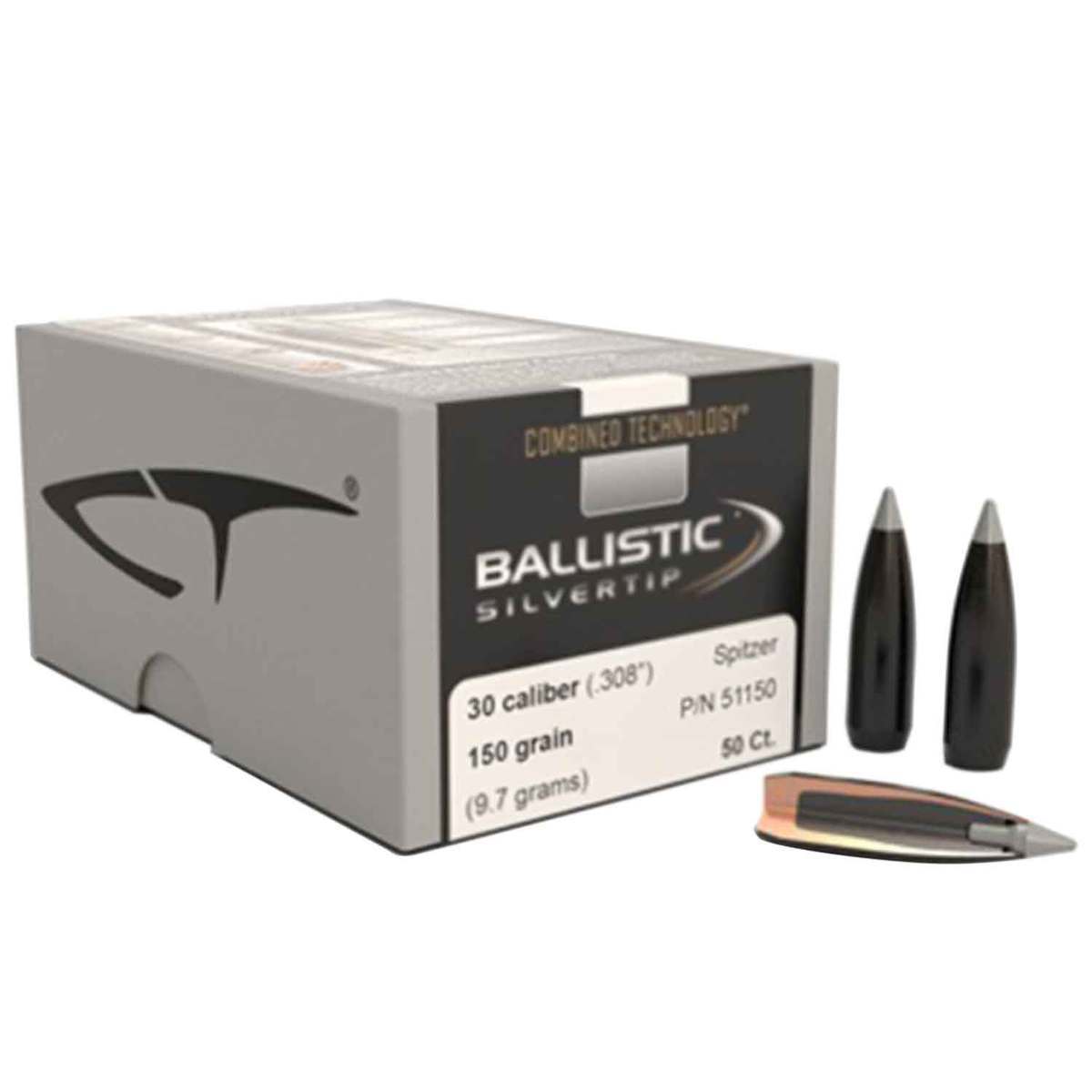 Nosler Combined Technology 30 Caliber/308 Ballistic Silver Tip 150gr Reloading Bullets - 50 Count Nosler Combined Technology 30 Caliber/308 Ballistic Silver Tip 150gr Reloading Bullets - 50 Count