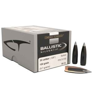 Nosler Combined Technology 30 Caliber/308 Ballistic Silver Tip 150gr Reloading Bullets - 50 Count