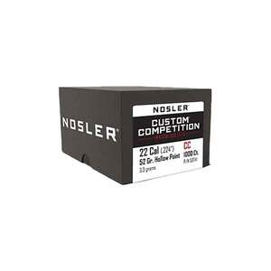 Nosler Custom Competition 22 Caliber 52gr Hollow Point Reloading Bullets - 1000 Rounds