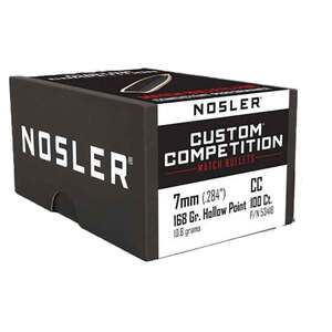 Nosler Custom Competition 284 Caliber/7mm 168gr HP Reloading Bullets - 100 Rounds