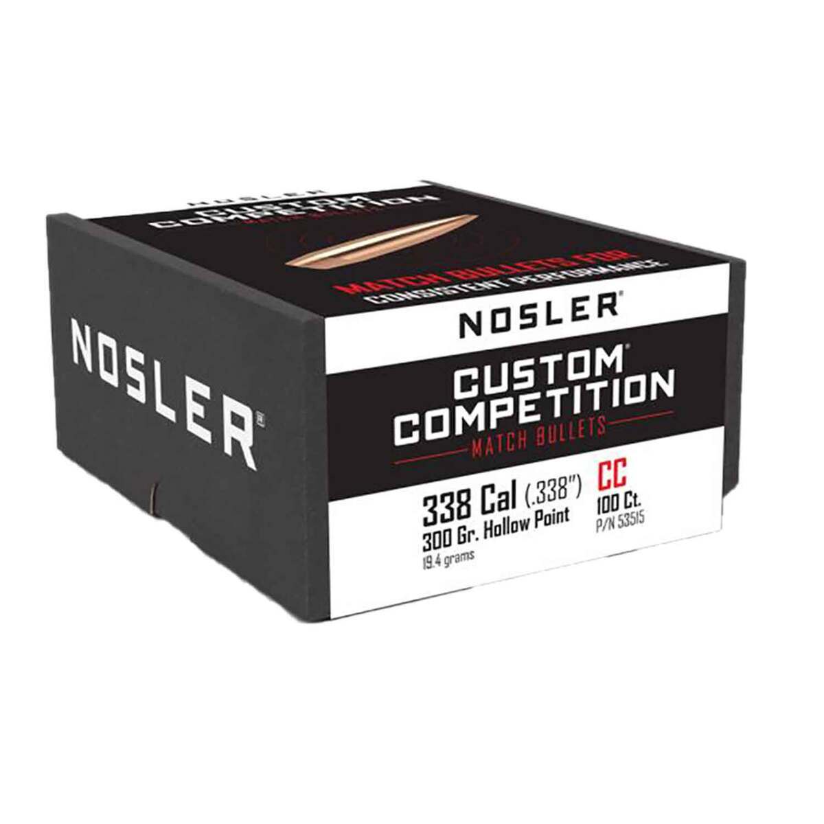 Nosler Custom Competition 338 Caliber 300gr Hollow Point Reloading Bullets - 100 Rounds Nosler Custom Competition 338 Caliber 300gr Hollow Point Reloading Bullets - 100 Rounds