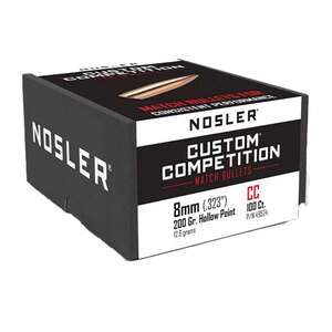 Nosler Custom Competition 32 Caliber/8mm 200gr Hollow Point Reloading Bullets - 100 Rounds