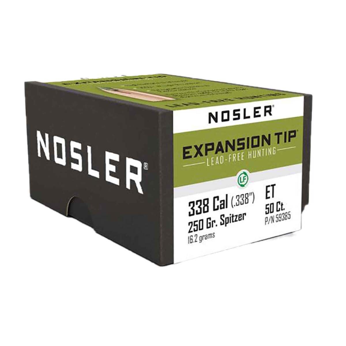 Nosler Expansion Tip Lead Free 338 Caliber 250gr Spitzer Point Reloading Bullets - 50 Rounds Nosler Expansion Tip Lead Free 338 Caliber 250gr Spitzer Point Reloading Bullets - 50 Rounds
