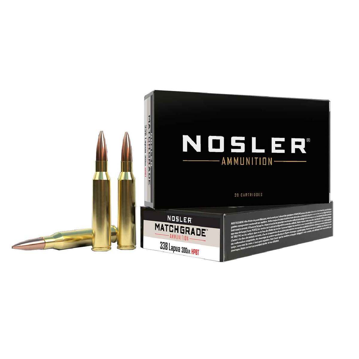 Nosler Match Grade 338 Lapua Magnum 300gr HPBT Rifle Ammo - 20 Rounds Nosler Match Grade 338 Lapua Magnum 300gr HPBT Rifle Ammo - 20 Rounds
