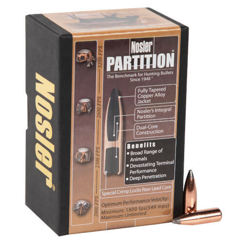 Nosler Partition 264 Caliber/6.5mm Spitzer 100gr Reloading Bullets - 50 Count Nosler Partition 264 Caliber/6.5mm Spitzer 100gr Reloading Bullets - 50 Count