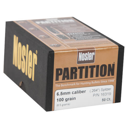 Nosler Partition 264 Caliber/6.5mm Spitzer 100gr Reloading Bullets - 50 Count Nosler Partition 264 Caliber/6.5mm Spitzer 100gr Reloading Bullets - 50 Count