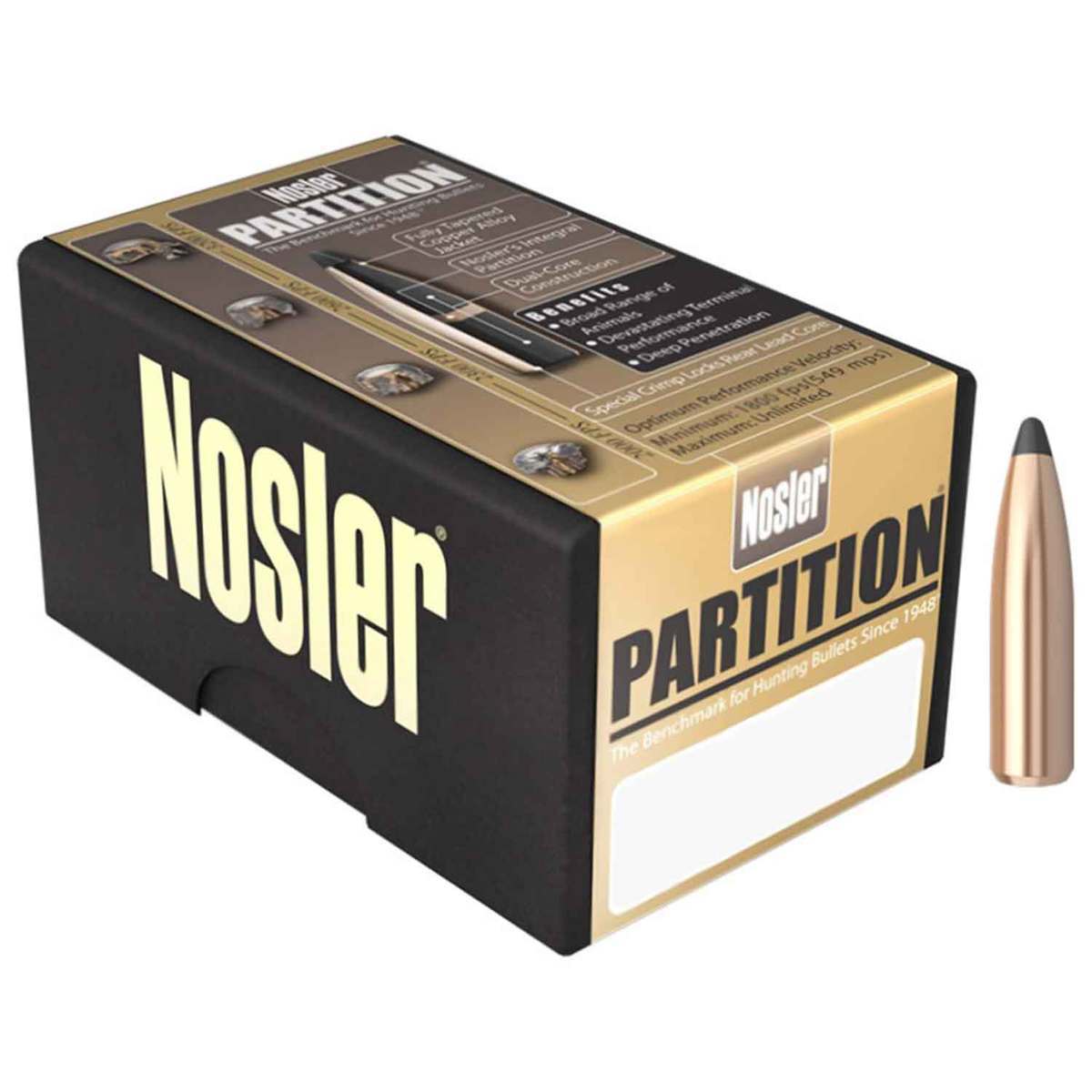 Nosler Partition 270 Caliber 6.8mm/277 Spitzer Partition 140gr Reloading Bullets - 50 Count Nosler Partition 270 Caliber 6.8mm/277 Spitzer Partition 140gr Reloading Bullets - 50 Count