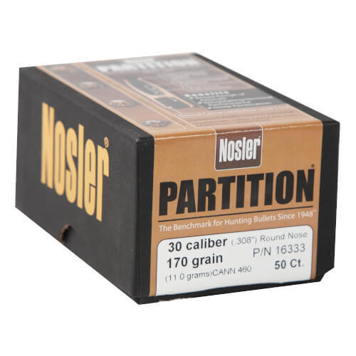 Nosler Partition 30 Caliber RN 170gr Reloading Bullets - 50 Count ...