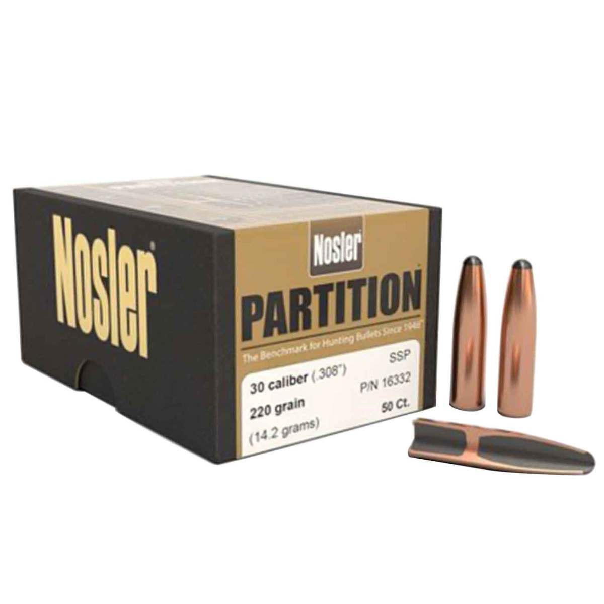 Nosler Partition 30 Caliber/308 Semi Spitzer PT 220gr Reloading Bullets - 50 Count Nosler Partition 30 Caliber/308 Semi Spitzer PT 220gr Reloading Bullets - 50 Count