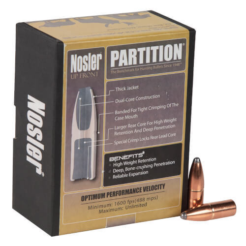 Nosler Partition 375 Caliber Spitzer 300gr Reloading Bullets - 50 Count Nosler Partition 375 Caliber Spitzer 300gr Reloading Bullets - 50 Count
