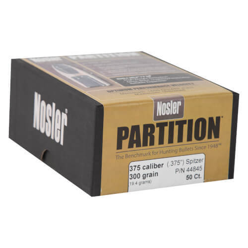 Nosler Partition 375 Caliber Spitzer 300gr Reloading Bullets - 50 Count Nosler Partition 375 Caliber Spitzer 300gr Reloading Bullets - 50 Count