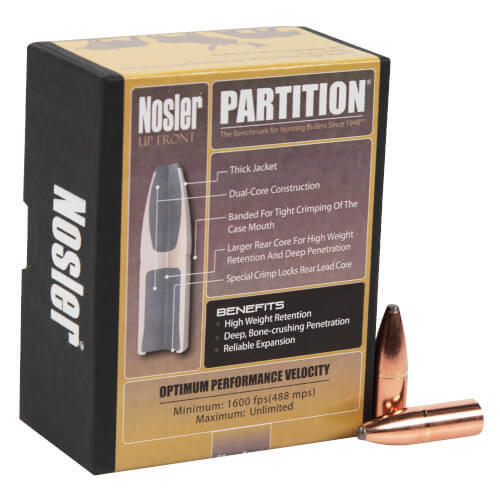 Nosler Partition 416 Caliber Spitzer 400gr Reloading Bullets - 50 Count Nosler Partition 416 Caliber Spitzer 400gr Reloading Bullets - 50 Count