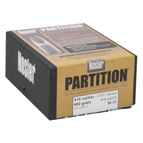 Nosler Partition 416 Caliber Spitzer 400gr Reloading Bullets - 50 Count Nosler Partition 416 Caliber Spitzer 400gr Reloading Bullets - 50 Count