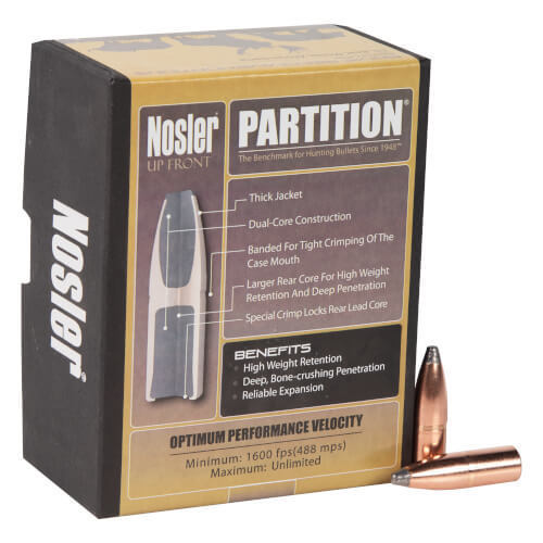 Nosler Partition 36 Caliber/9.3mm Spitzer 286gr Reloading Bullets - 50 Count Nosler Partition 36 Caliber/9.3mm Spitzer 286gr Reloading Bullets - 50 Count