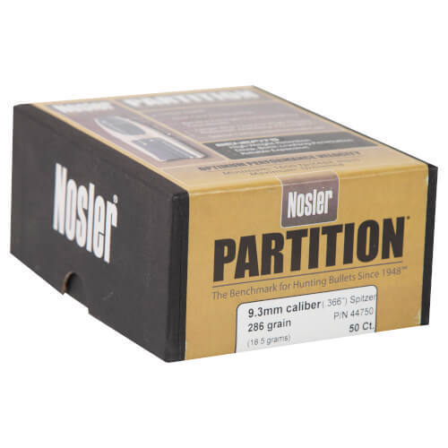 Nosler Partition 36 Caliber/9.3mm Spitzer 286gr Reloading Bullets - 50 Count Nosler Partition 36 Caliber/9.3mm Spitzer 286gr Reloading Bullets - 50 Count