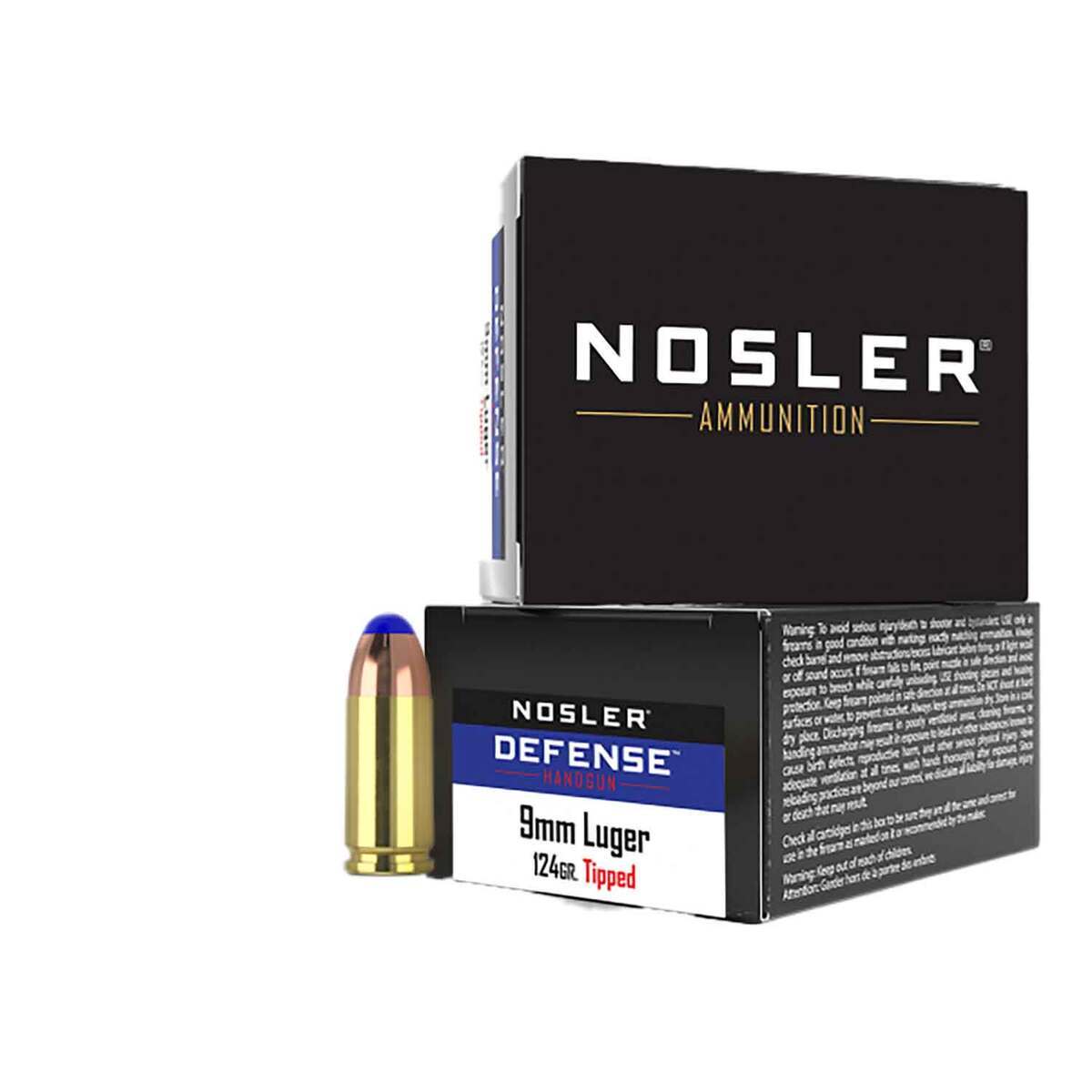 Nosler Performance Defense 9mm Luger +P 124gr Tipped Bonded Handgun Ammo - 20 Rounds Nosler Performance Defense 9mm Luger +P 124gr Tipped Bonded Handgun Ammo - 20 Rounds