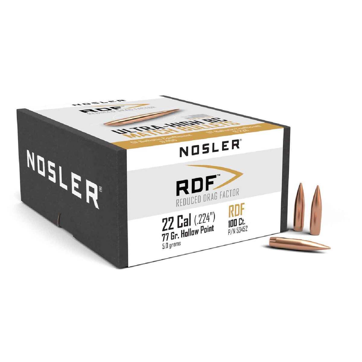 Nosler RDF 22 Caliber Hollow Point 77gr Reloading Bullets - 100 Count Nosler RDF 22 Caliber Hollow Point 77gr Reloading Bullets - 100 Count