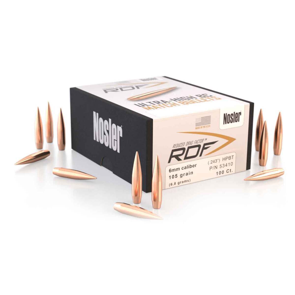 Nosler RDF 243 Calliber/6mm Hollow Point Boat Tail 105gr Reloading Bullets - 100 Count Nosler RDF 243 Calliber/6mm Hollow Point Boat Tail 105gr Reloading Bullets - 100 Count