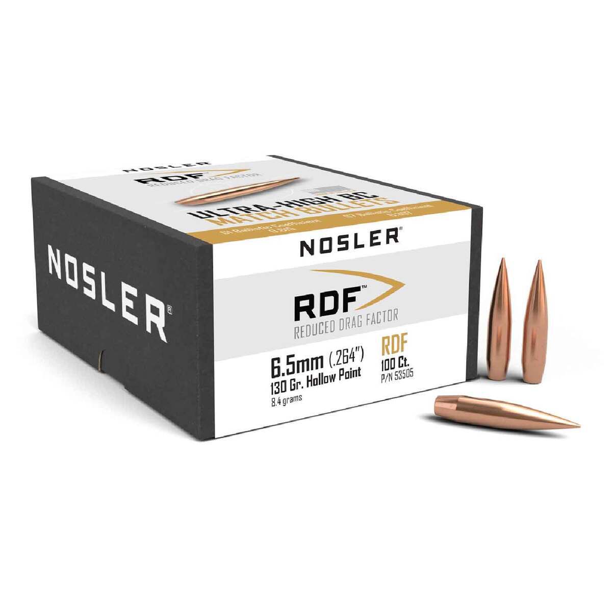 Nosler RDF 264 Caliber/6.5mm Hollow Point 130gr Reloading Bullets - 100 Count Nosler RDF 264 Caliber/6.5mm Hollow Point 130gr Reloading Bullets - 100 Count