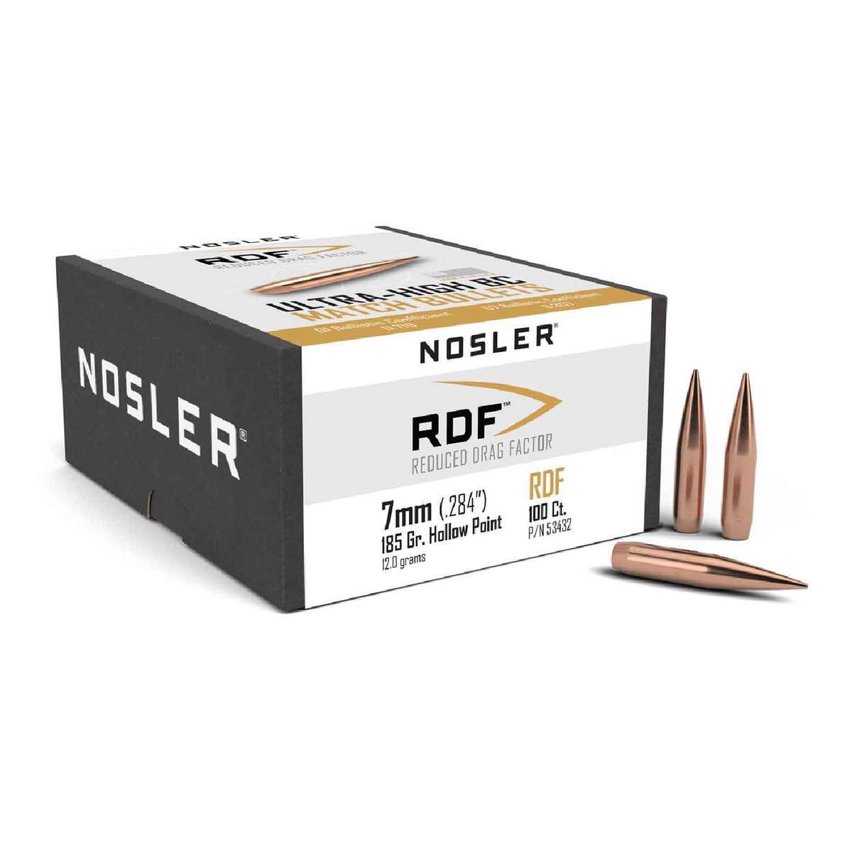 Nosler RDF 284 Caliber/7mm Hollow Point 185gr Reloading Bullets - 100 Count Nosler RDF 284 Caliber/7mm Hollow Point 185gr Reloading Bullets - 100 Count