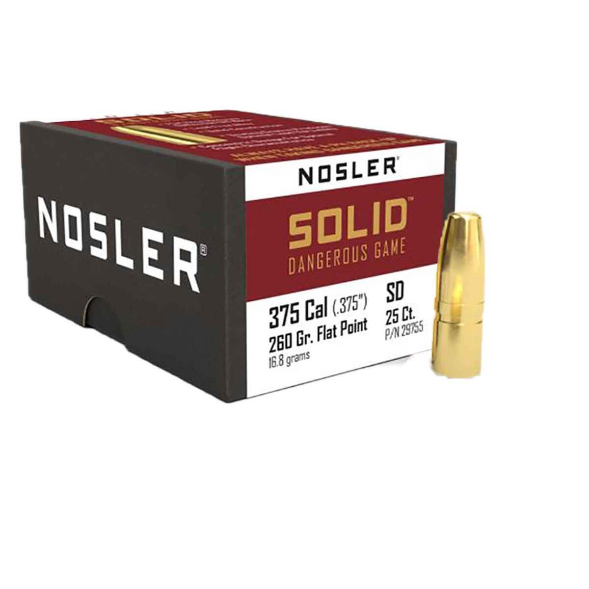 Solid Disc Bullet Nosler Solid 375 Caliber 260gr Flat Point Reloading Bullets - 25 Rounds ...