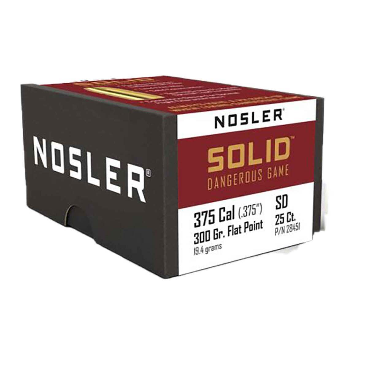 Nosler Solid 375 Caliber 300gr Flat Point Reloading Ammo - 25 Rounds Nosler Solid 375 Caliber 300gr Flat Point Reloading Ammo - 25 Rounds