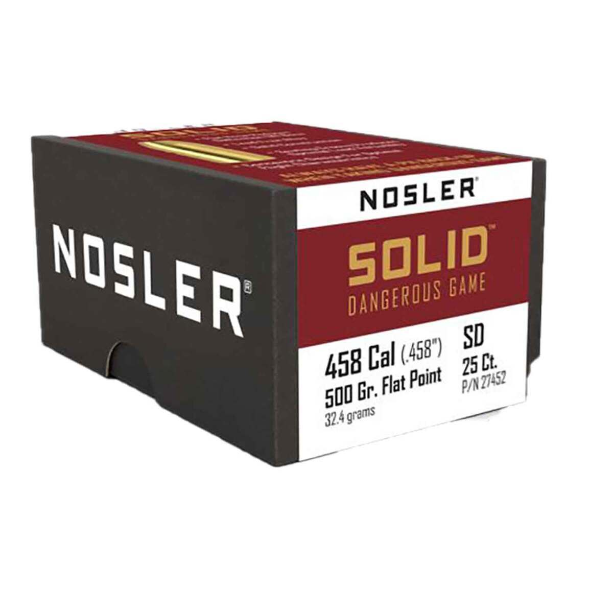 Nosler Solid 458 Caliber 500gr Flat Point Reloading Bullets - 25 Rounds Nosler Solid 458 Caliber 500gr Flat Point Reloading Bullets - 25 Rounds
