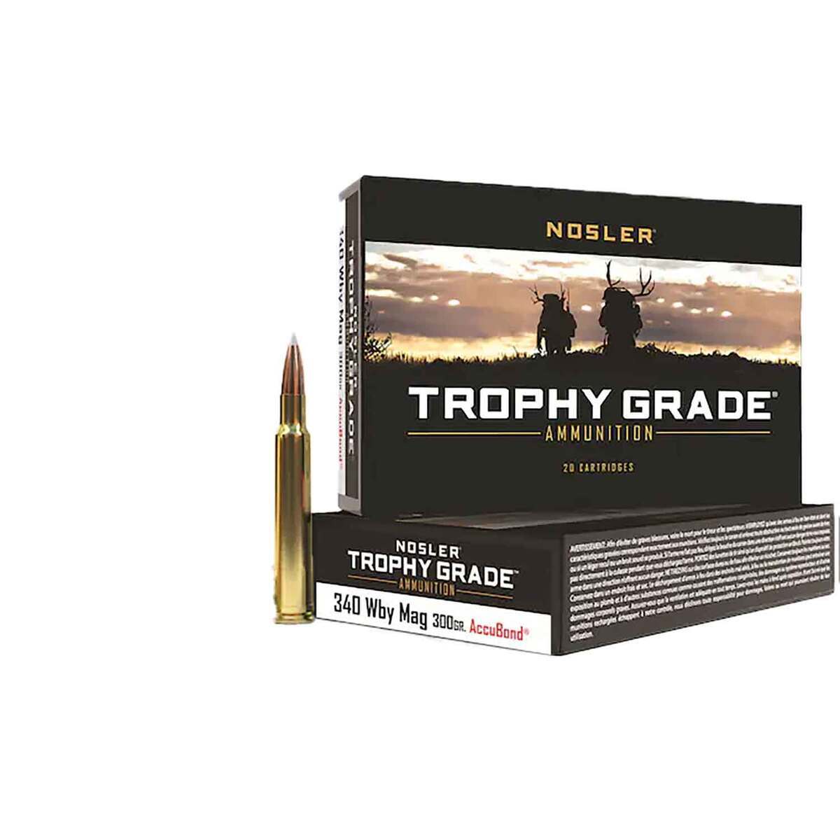 Nosler Trophy Grade 340 Weatherby Magnum 300gr Tipped Bonded Rifle Ammo - 20 Rounds Nosler Trophy Grade 340 Weatherby Magnum 300gr Tipped Bonded Rifle Ammo - 20 Rounds