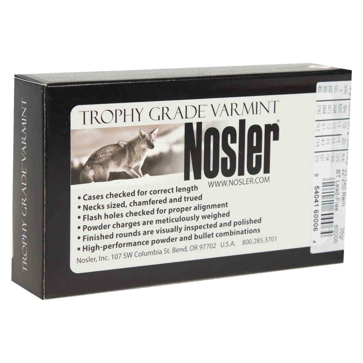 Nosler Trophy Grade Varmint 22-250 Remington 35gr BTLF Rifle Ammo - 20 Rounds Nosler Trophy Grade Varmint 22-250 Remington 35gr BTLF Rifle Ammo - 20 Rounds