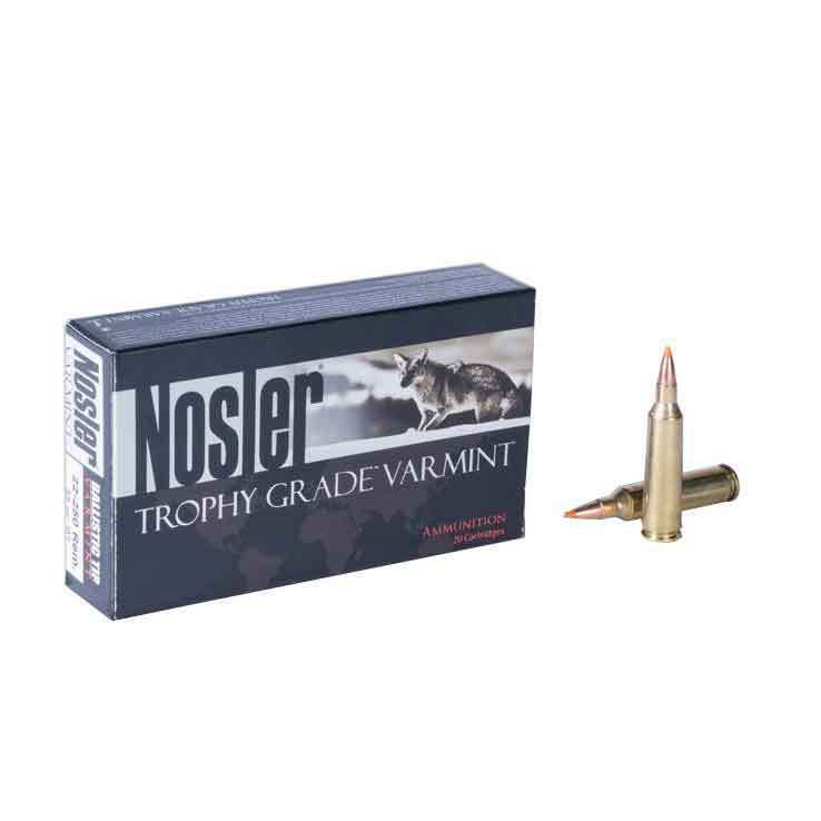 Nosler Trophy Grade Varmint 22-250 Remington 55gr Ballistic Tip Rifle Ammo - 20 Rounds Nosler Trophy Grade Varmint 22-250 Remington 55gr Ballistic Tip Rifle Ammo - 20 Rounds