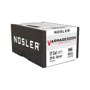Nosler Varmageddon 17 Caliber 20gr Spitzer Point Reloading Bullets - 100 Rounds