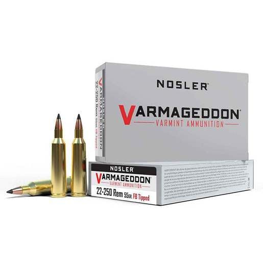 Nosler Varmageddon 22-250 Remington 55gr FB Tipped Rifle Ammo Ammo - 20 Rounds 20 Rounds Ammo