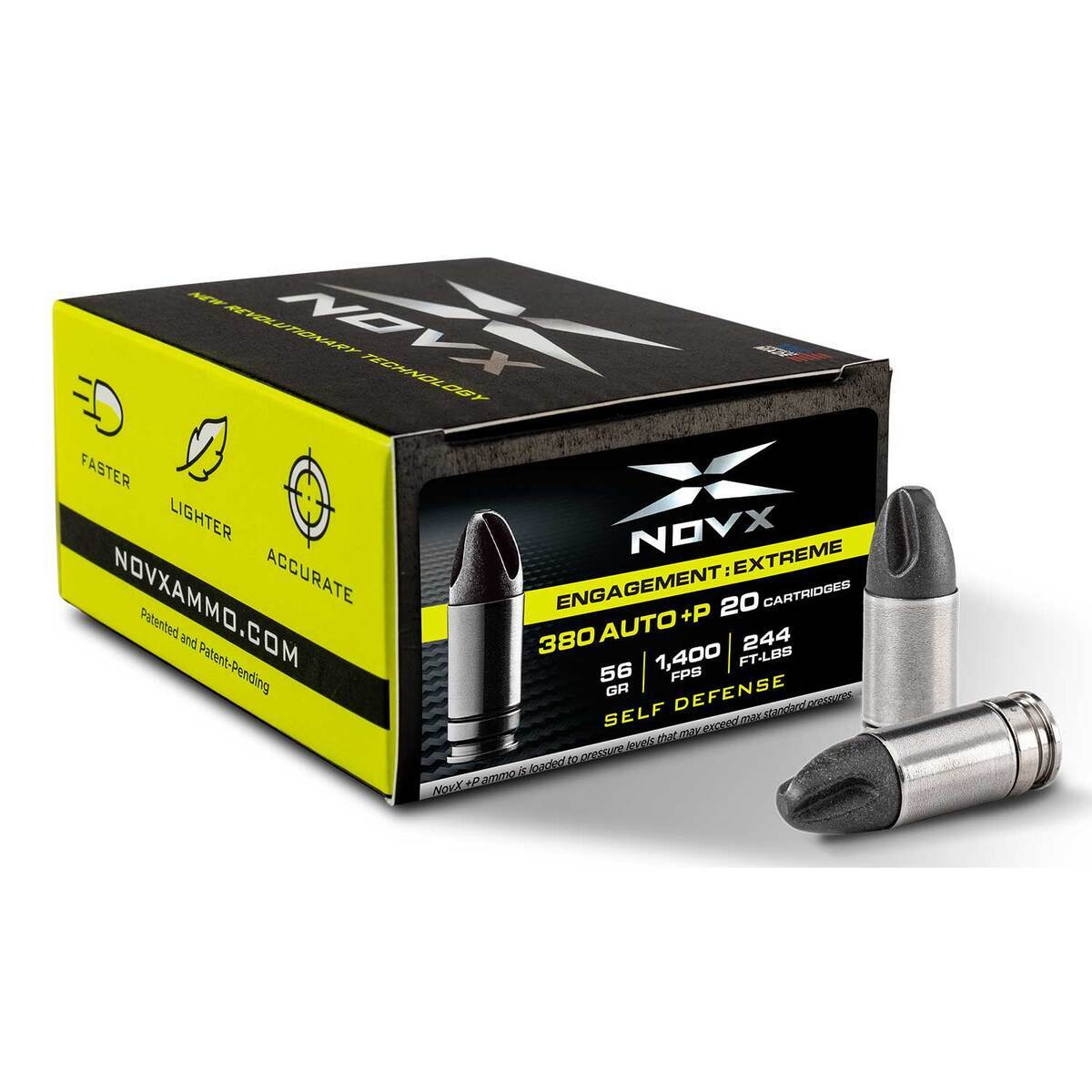 NovX Engagement/ Extreme Self Defense +P 380 Auto (ACP) 56gr Copper Polymer Handgun Ammo - 20 Rounds NovX Engagement/ Extreme Self Defense +P 380 Auto (ACP) 56gr Copper Polymer Handgun Ammo - 20 Rounds