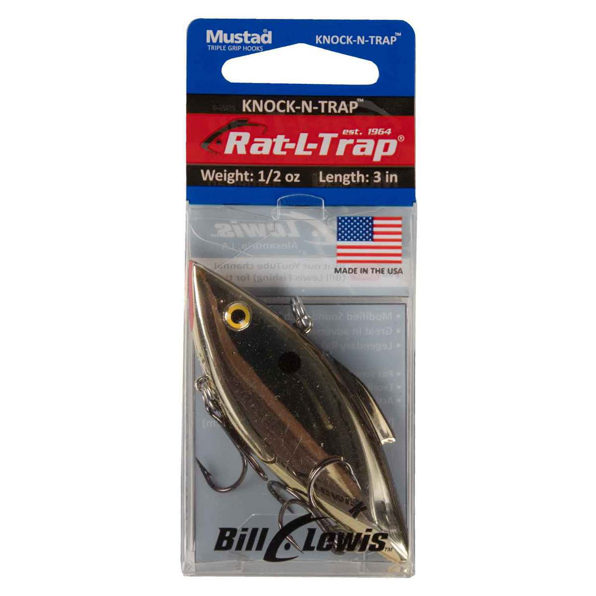 Bill Lewis Rat-L-Trap Knock-N-Trap Lipless Crankbait - Gold Chrome/Black Back, 1/2oz, 4-1/4in - Gold Chrome/Black Back 2.5in Bill Lewis Rat-L-Trap Knock-N-Trap Lipless Crankbait - Gold Chrome/Black Back, 1/2oz, 4-1/4in - Gold Chrome/Black Back 2.5in