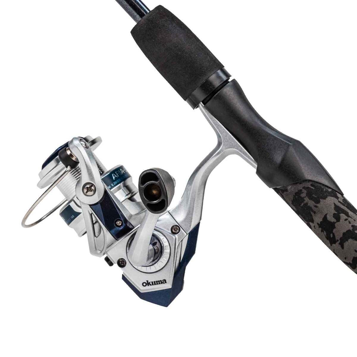 Okuma A-Tac Spinning Rod and Reel Combo - 6ft 6in, Medium Light, 2pc - Black Grey White Silver Blue Okuma A-Tac Spinning Rod and Reel Combo - 6ft 6in, Medium Light, 2pc - Black Grey White Silver Blue