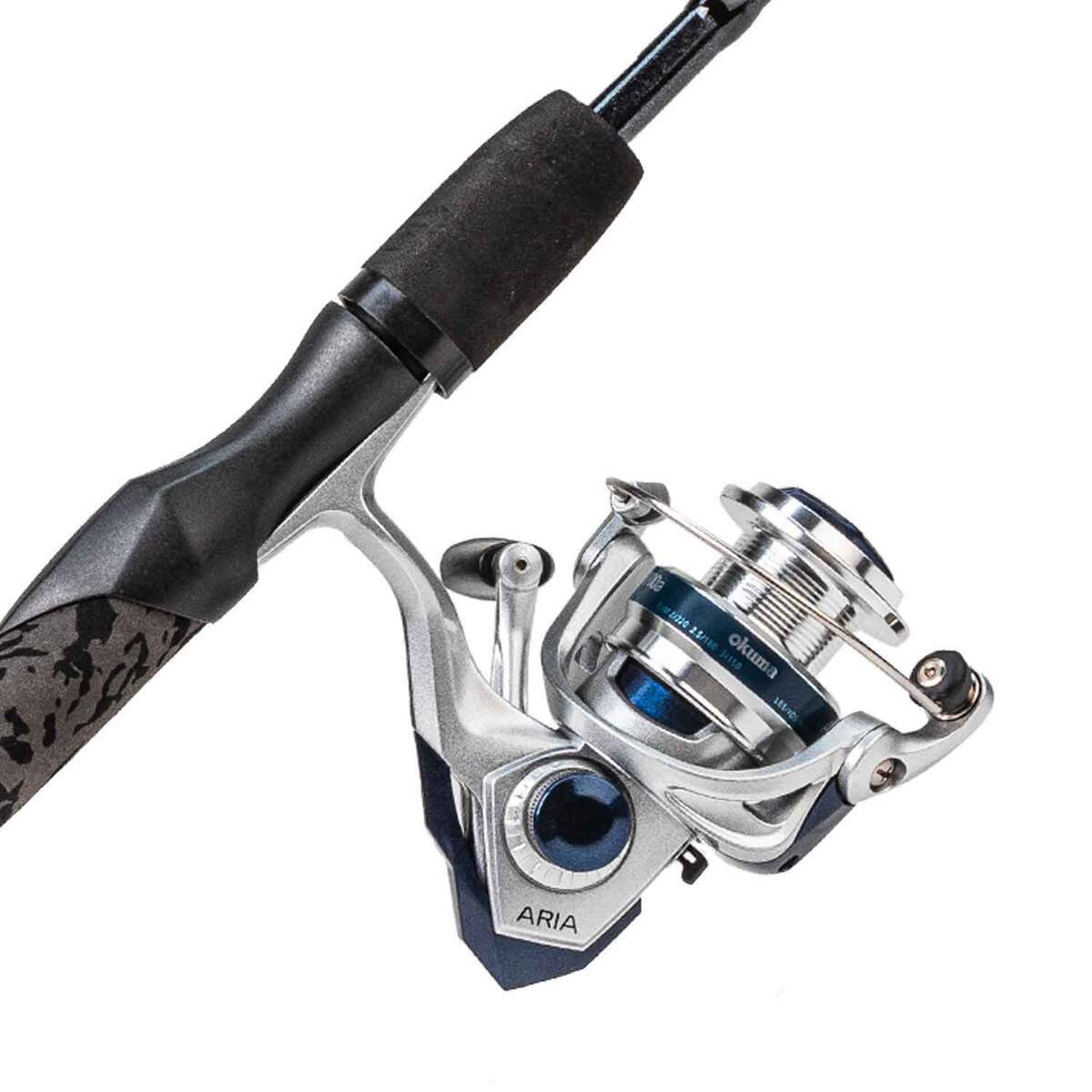 Okuma A-TAC Spinning Rod and Reel Combo - 7ft, Medium Power, 1pc - Black Grey White Silver Blue Okuma A-TAC Spinning Rod and Reel Combo - 7ft, Medium Power, 1pc - Black Grey White Silver Blue