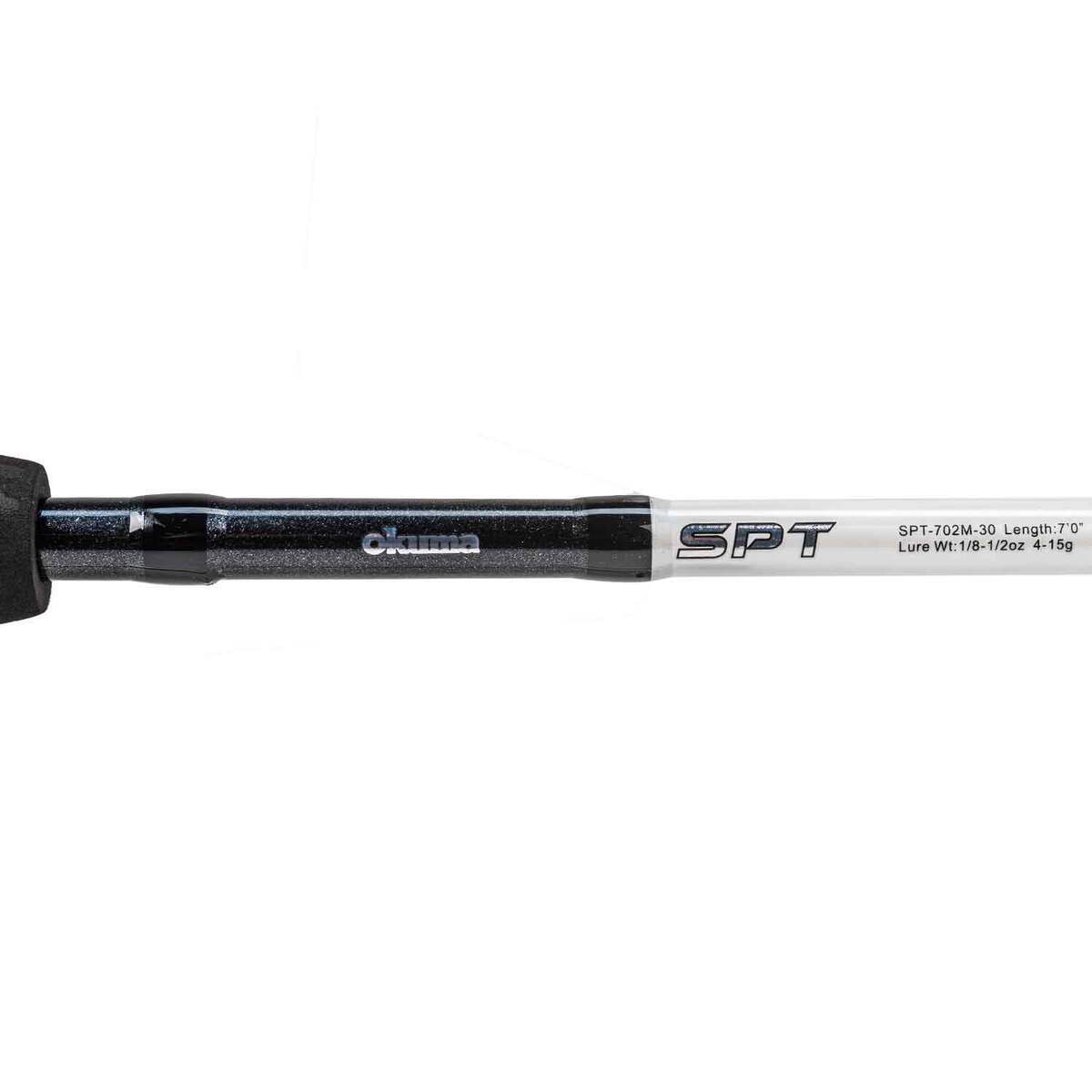 Okuma A-TAC Spinning Rod and Reel Combo - 7ft, Medium Power, 1pc - Black Grey White Silver Blue Okuma A-TAC Spinning Rod and Reel Combo - 7ft, Medium Power, 1pc - Black Grey White Silver Blue