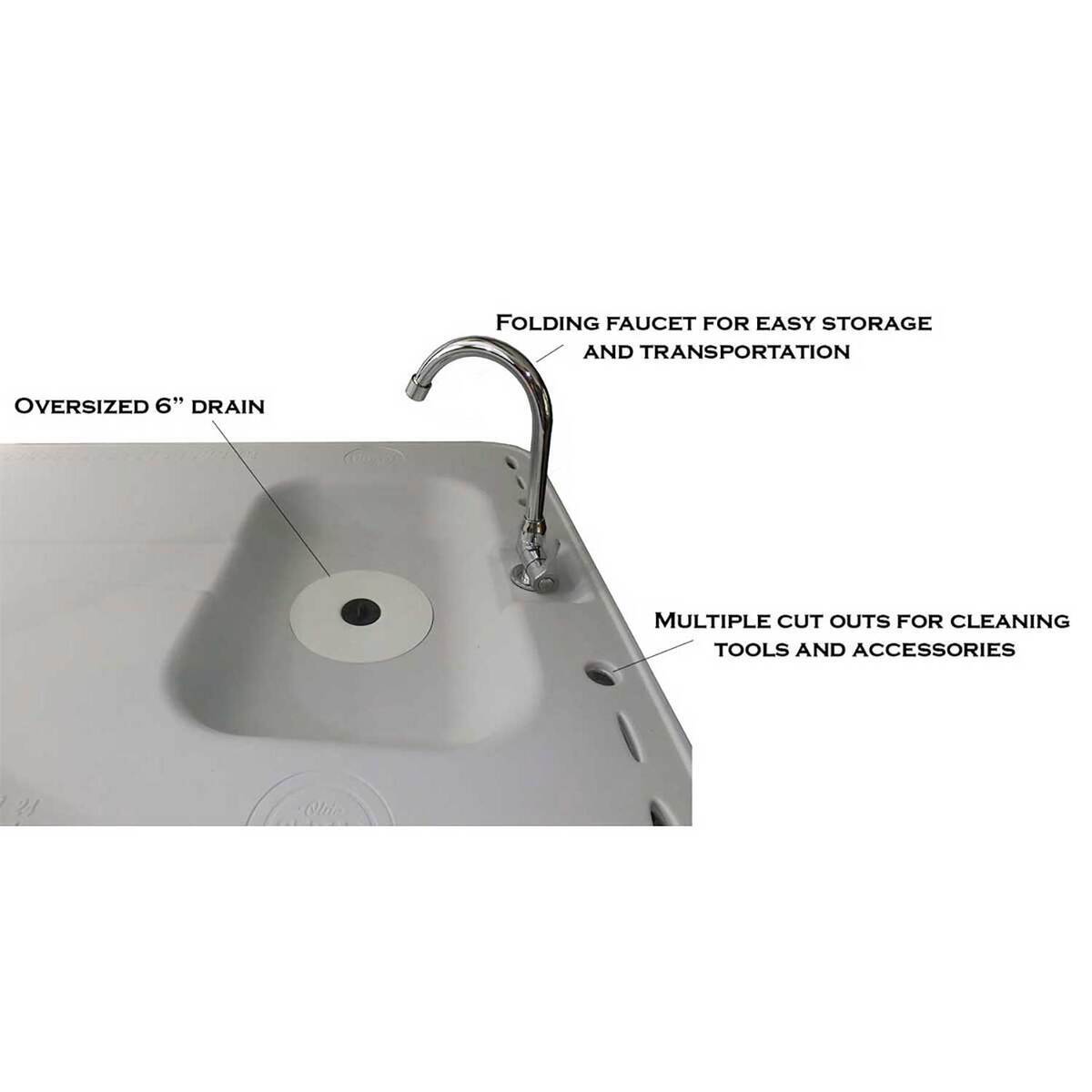 Old Cedar Outfitters 2 Man Cleaning Station with Folding Faucet - Stainless Steel Legs - Grey 48 x 30 x 37.2 in Old Cedar Outfitters 2 Man Cleaning Station with Folding Faucet - Stainless Steel Legs - Grey 48 x 30 x 37.2 in