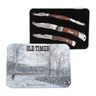 Old Timer 3 piece Wood Handle Knife Combo Gift Tin Set - Brown