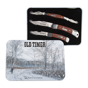 Old Timer 3 piece Wood Handle Knife Combo Gift Tin Set