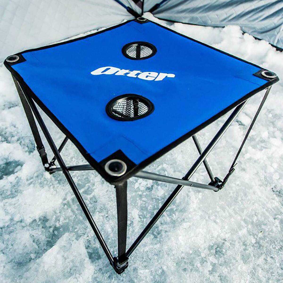 Otter Outdoors Compact Tables with Cupholders Ice Fishing Accessory - Blue Otter Outdoors Compact Tables with Cupholders Ice Fishing Accessory - Blue