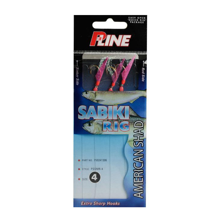 P-Line Shad Sabiki Rig 3-Hook Saltwater Trolling Rig - Red, Size 4 ...
