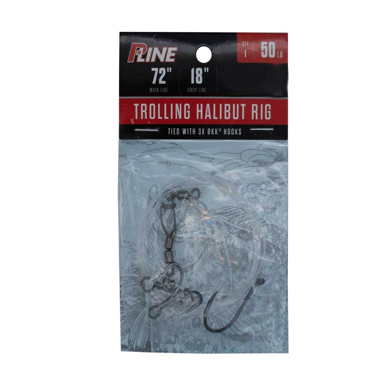 Basic Trolling Rig P-Line Trolling Halibut Rig 50lb with BKK Hooks - 72in Main/18in Drop ...