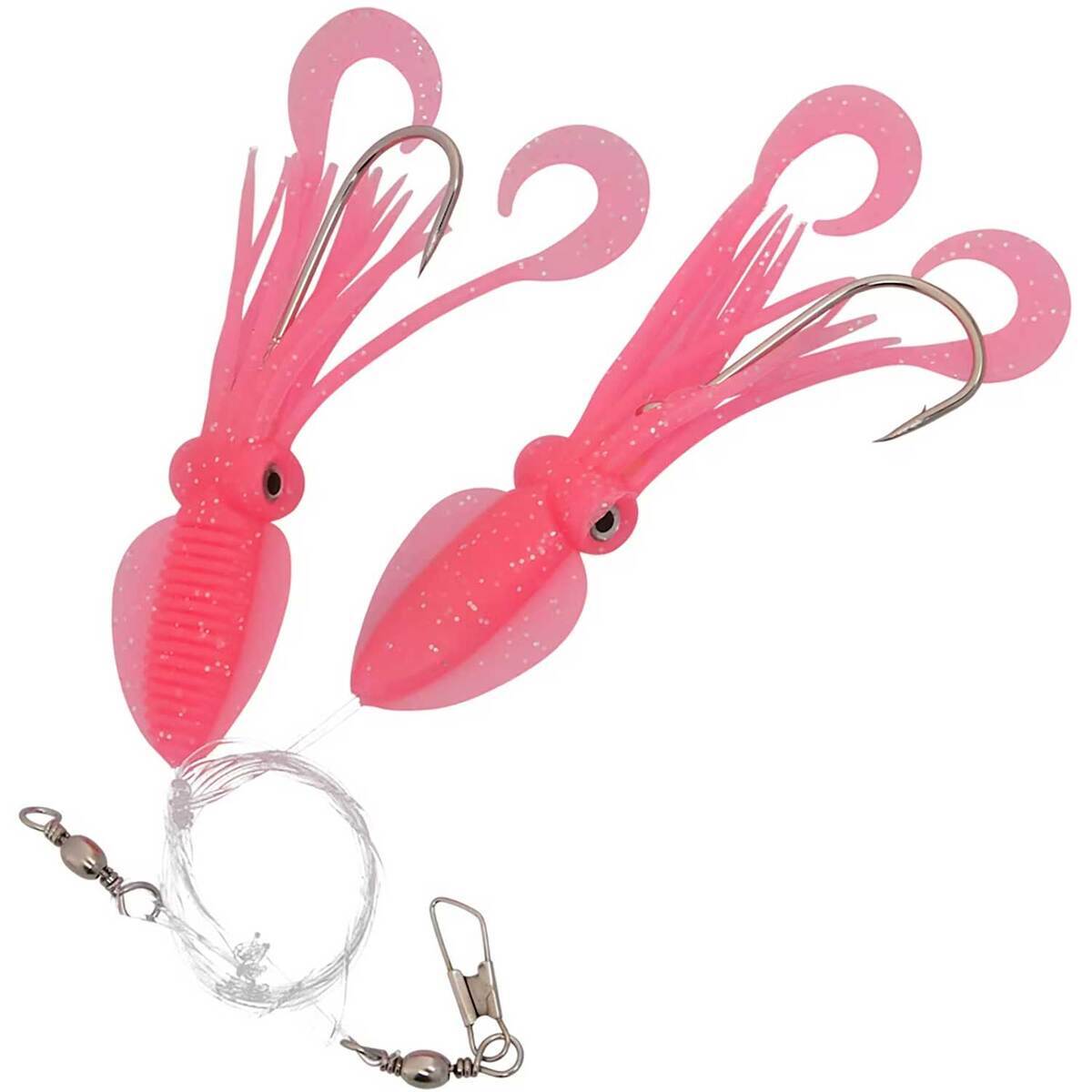 Pink Bee Rigs P-Line Twin Tail Squid Rig - Pink Glow Glitter, 4-1/2in, 1ct ...